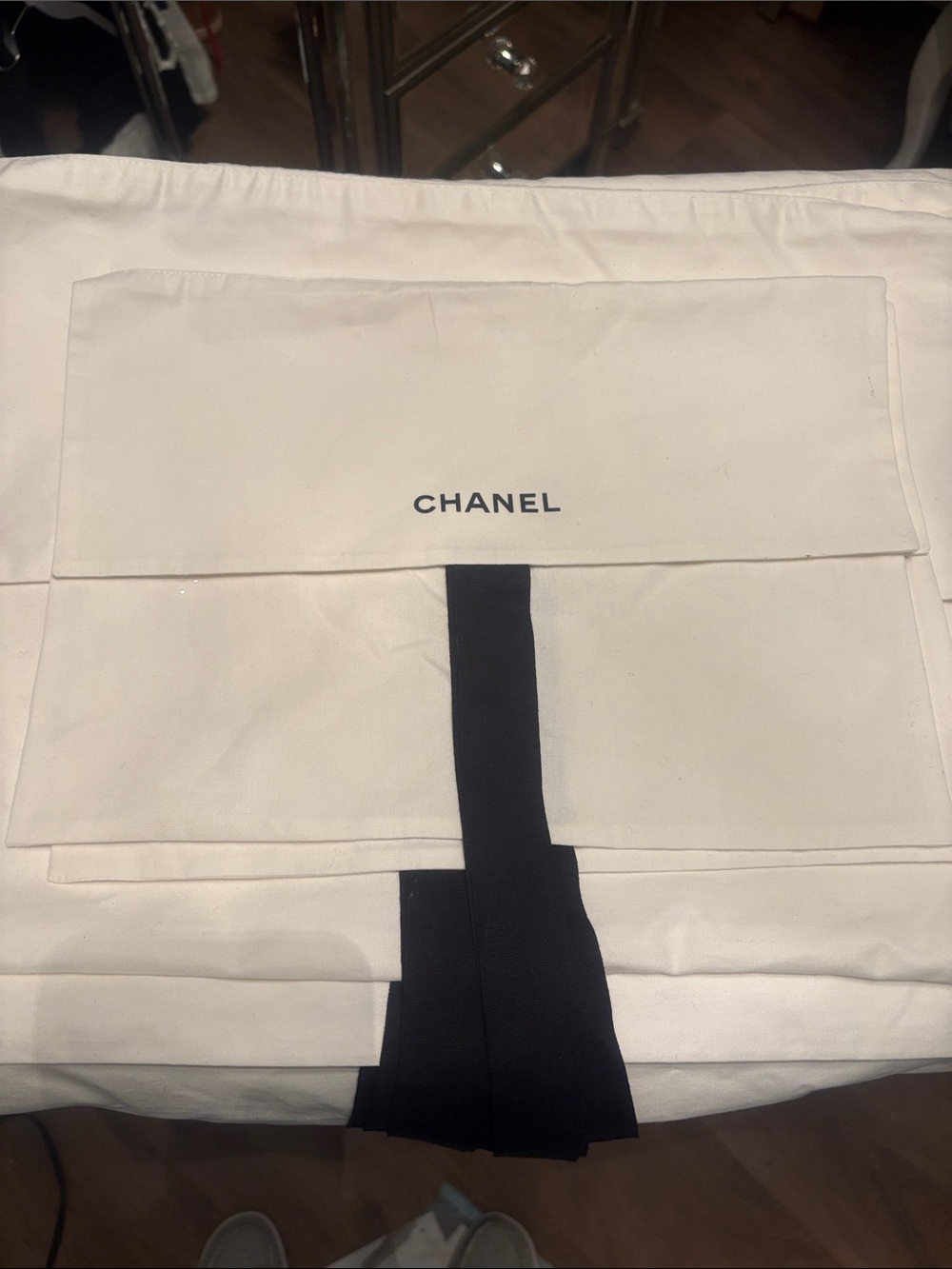 Authentic CHANEL Cotton Dust Bag with Ribbon Closure